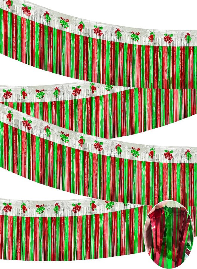 ILHSTY 4 Pack 39Ft Christmas Parade Floats Foil Fringe, Each 10 ft x 15'' Red Green Silver Bells Tinsel Streamers Garland Banner Table Skirts for Christmas Trailer Car Homecoming Party (Bells 4 Pack) - Image 1