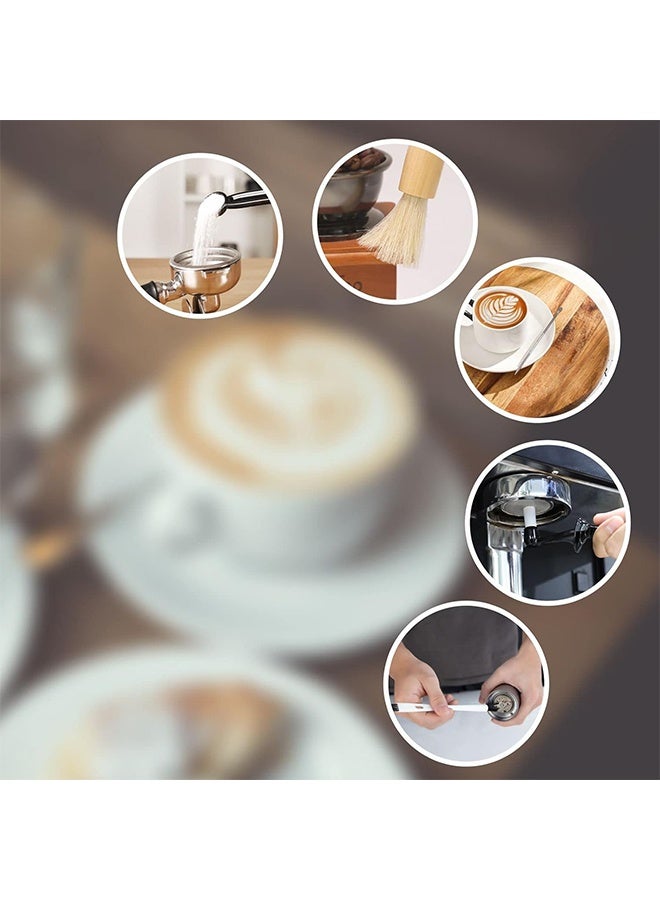 مجموعة فرش قهوة من 6 قطع، طقم فرش إسبريسو احترافي، فرشاة مطحنة قهوة بتصميم أنيق، مقبض خشبي ثقيل وشعيرات طبيعية لتنظيف غبار الخشب.