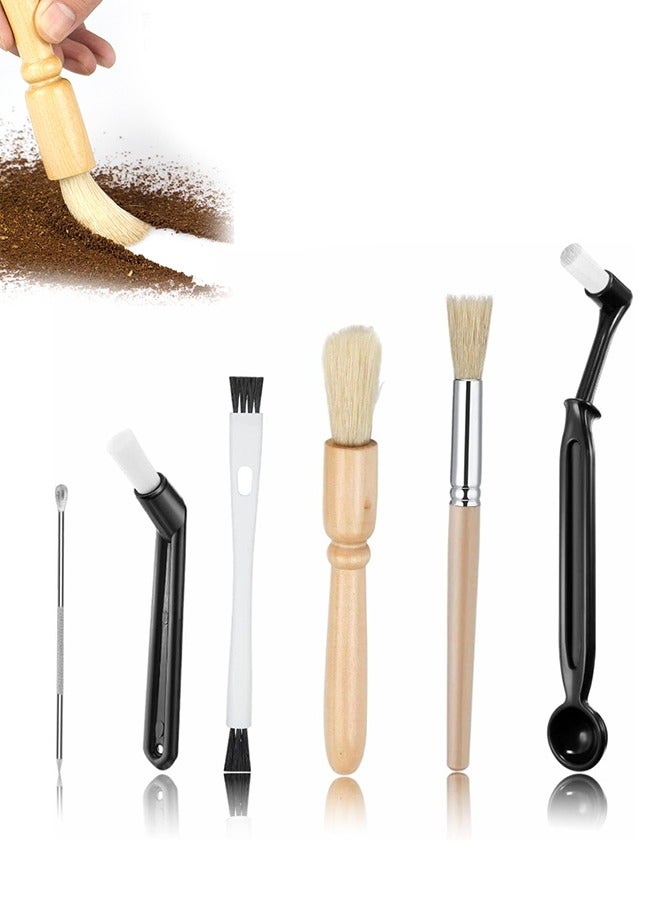 Lemon 6 Pcs Coffee Brush Set, Professional Espresso Brush Kit, Well-Designed Coffee Grinder Brush, Heavy Wood Handle & Natural Bristles Wood Dusting Coffee Machine Brush - Image 1