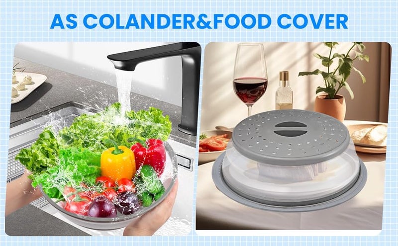 GLICPIX Microwave Cover for Food and Silicone Mat Collapsible Microwave Splatter Cover, Microwave Plate & Dish Cover with Easy Grip Handle, BPA-Free, 10.5” Cover&12.2” Mat, Dishwasher Safe (Grey) - Image 2