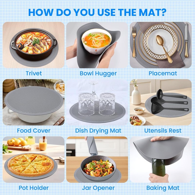GLICPIX Microwave Cover for Food and Silicone Mat Collapsible Microwave Splatter Cover, Microwave Plate & Dish Cover with Easy Grip Handle, BPA-Free, 10.5” Cover&12.2” Mat, Dishwasher Safe (Grey) - Image 3
