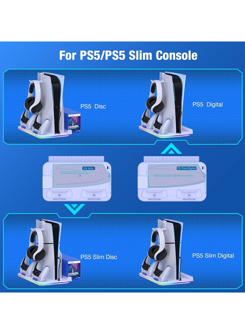 عام PS5 Stand and PS5 Silm Cooling Station with Dual Controller Charging Station, PS5 Accessories Incl. Controller Charger, Cooling fan, Headset holder (Fit 2023 PS5 -Fat-normal Versions) - Image 2