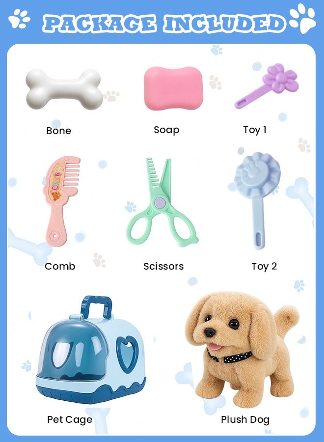 VUCATIN Stuffed Dog Robot Toy for Kids Interactive Pet Care Toys with Pet Cage Electronic Dog Grooming Toys Pretend Play Gifts for Girls Boy 3+ Years Old - Image 5