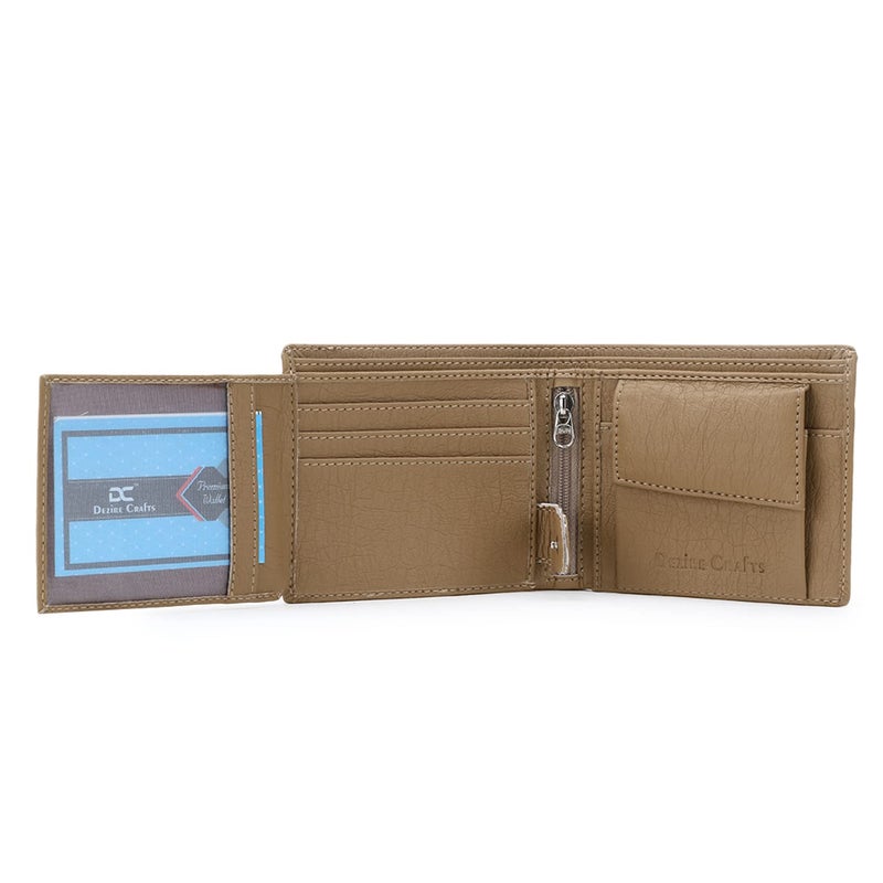 Dezire Crafts PU Leather Wallet for Men | Slim & Stylish | 3 Card Pockets, 1 Zipper Pocket, 1 Coin Pocket, 1 Currency Compartment, 2 Hidden Pockets (Cream) - Image 3