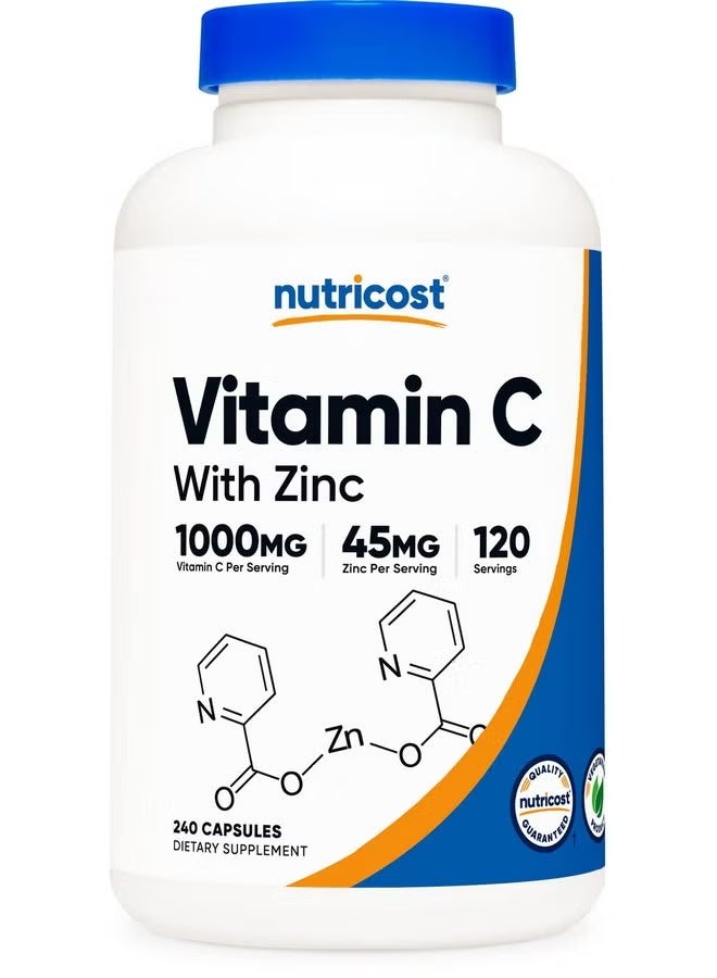 Nutricost, Vitamin C with Zinc, 240 Capsules - Image 4