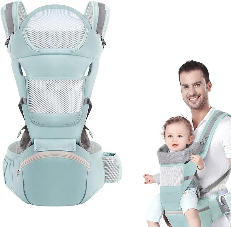 Clefairy Baby Carrier with Hip Seat,Ergonomic M Position 6in1 Baby Carrier Newborn to Toddler,Head Support and Breathable Mesh Newborn Carrier,Adjustable Baby Holder Carrier for Dad&Mom-Grey - Image 1