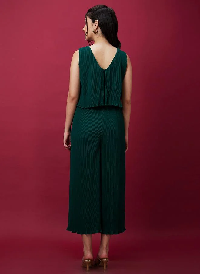 Globus  V Neck Accordion Pleats Wide Leg Jumpsuit for Women | Best Price UAE
