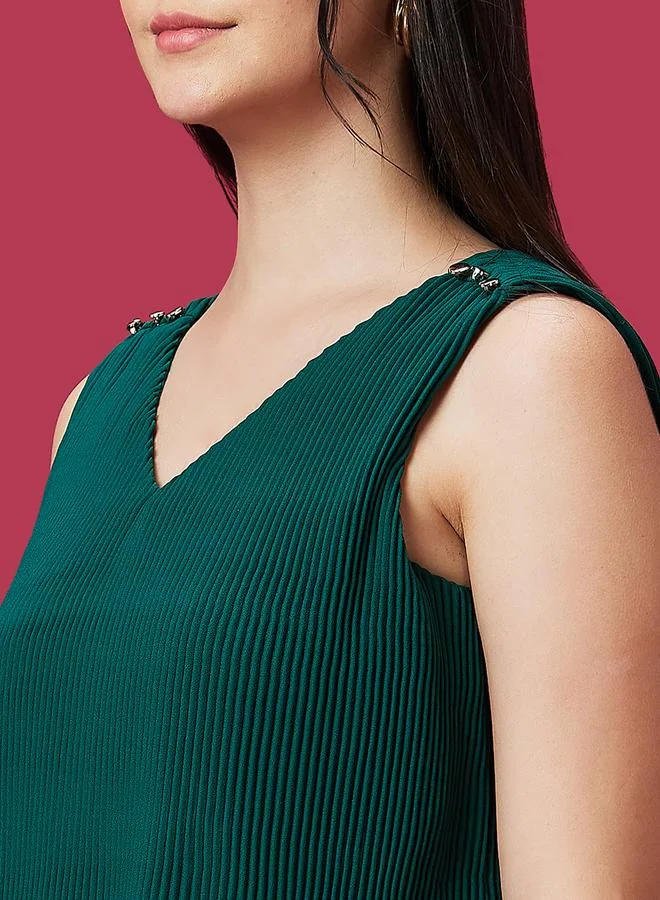 Globus  V Neck Accordion Pleats Wide Leg Jumpsuit for Women | Best Price UAE