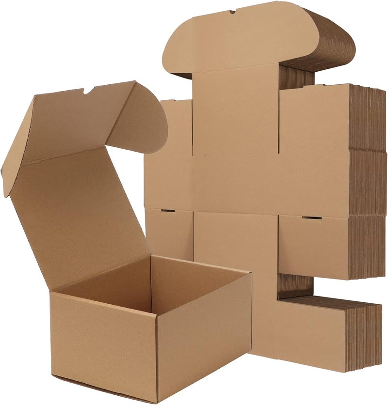 RLAVBL 8x6x4 Shipping Boxes Set of 25, Brown Corrugated Cardboard Mailer Box for Packing, Mailing, Business - Image 1