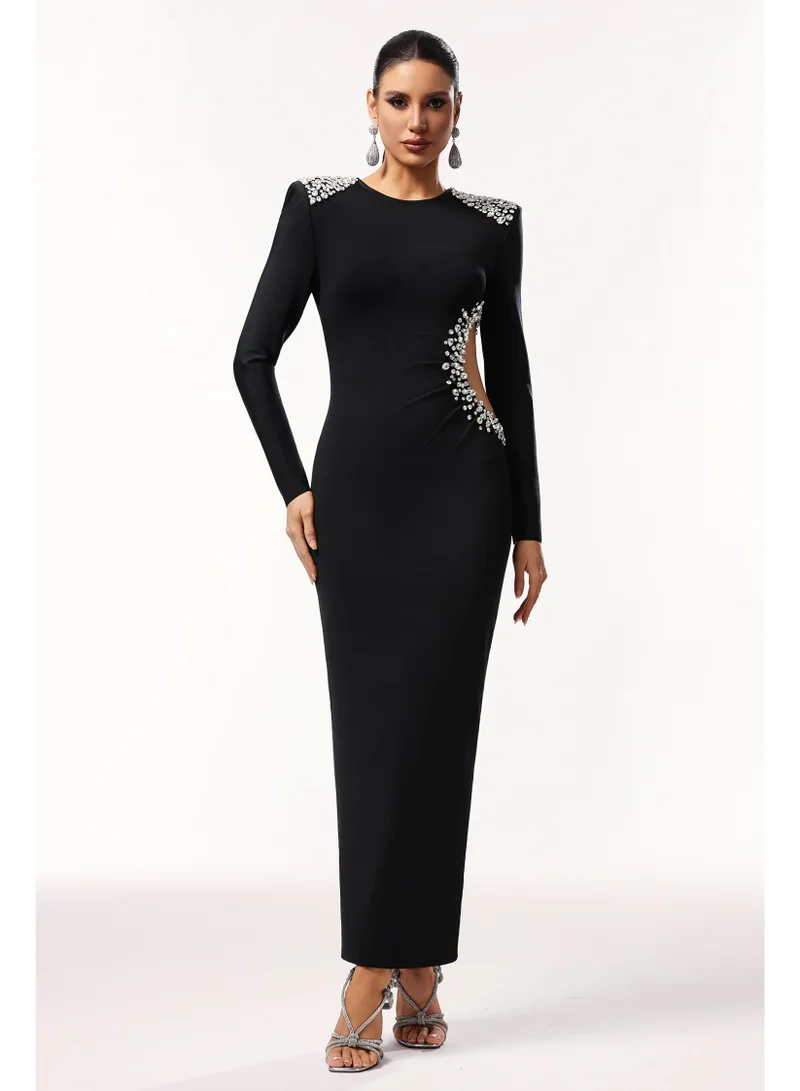 Bella Barnett Oliay Long Sleeves Hollow Out Diamond Bandage Maxi Dress