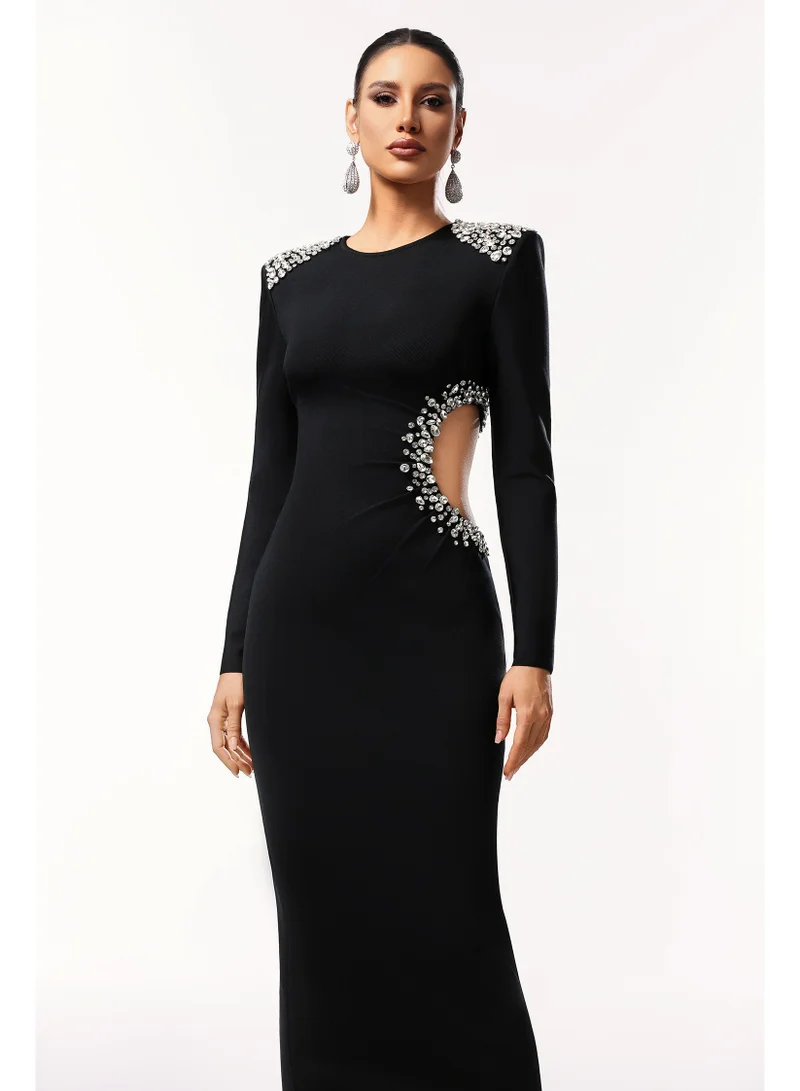 Bella Barnett Oliay Long Sleeves Hollow Out Diamond Bandage Maxi Dress