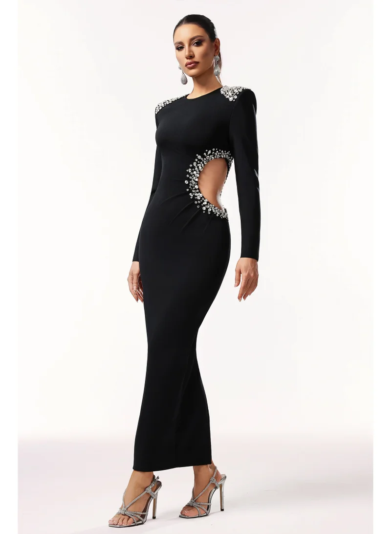 Bella Barnett  Oliay Long Sleeves Hollow Out Diamond Bandage Maxi Dress for Women | Best Price UAE