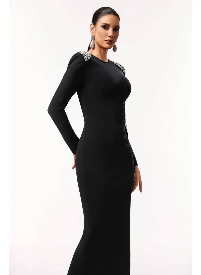 Bella Barnett  Oliay Long Sleeves Hollow Out Diamond Bandage Maxi Dress for Women | Best Price UAE