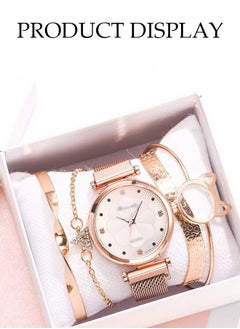 DUNISO 5 Pcs Women's Elegant Watch And Bracelet Set，Quartz Round Watch With Alloy Strap，With Four Bracelets, Suitable For Daily Business Gatherings  - Image 4