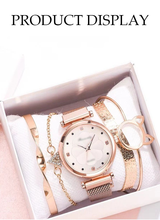 DUNISO - 5 Pcs Women's Elegant Watch And Bracelet Set，Quartz Round Watch With Alloy Strap，With Four Bracelets, Suitable For Daily Business Gatherings - Image 1
