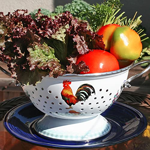 STP GOODS Enameled Aluminum Fine Mesh Strainer Drainer for Food Enamel Colander/Strainer 2.6 Qt (2.5 L) Pasta Drainer with Handle Rice Strainer (Golden Rooster) - Image 2