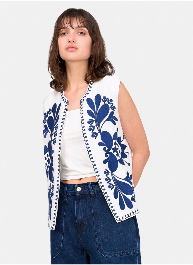 Clue Embroidered Tencel Vest  - Image 1