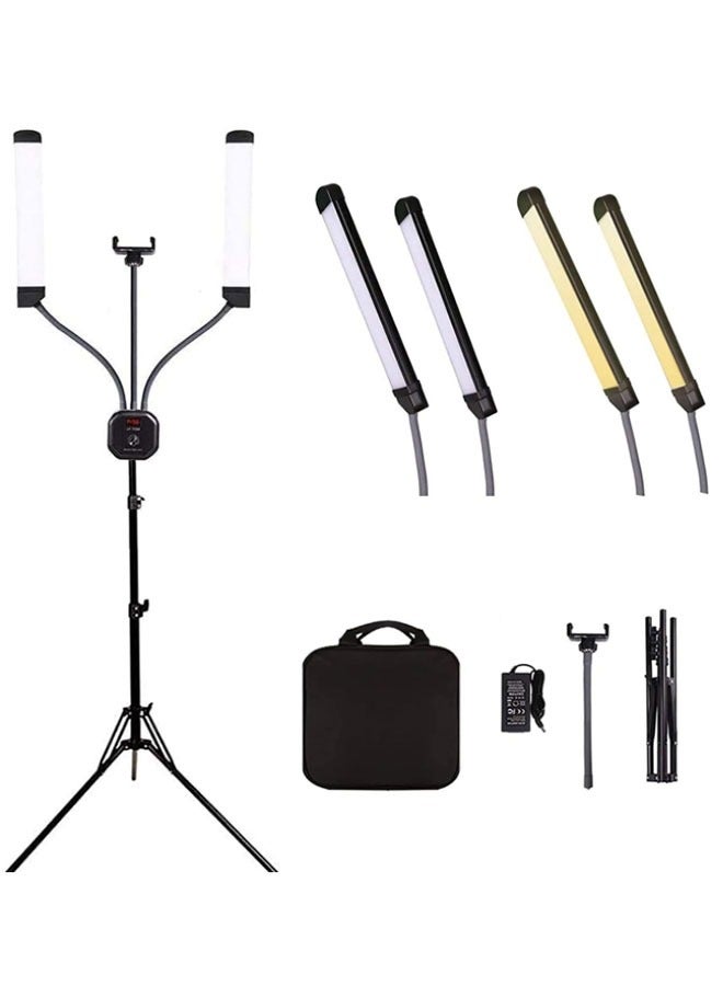 Flexible Double Arms Dimmable Light 3000K-5600K Dimmable With 1.6M/63in Metal Light Stand   for Makeup Artist, Lash, Beauty, Eyebrow Tattoo, Studio Video Photographic With - Image 1