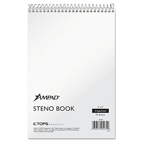 Ampad 25472 Spiral Steno Book, Gregg, 6 x 9, 15 lb, White, 70 Sheets - Image 1
