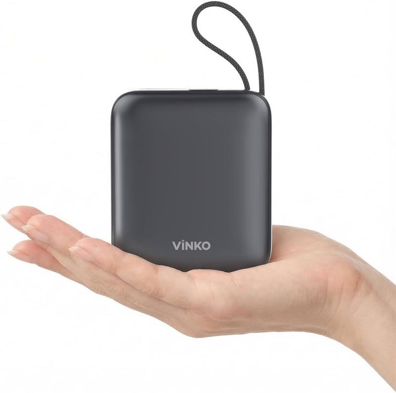 Vinko بنك طاقة سعة 10000 مللي أمبير في الساعة، شحن سريع بقوة 22.5 واط، بنك طاقة محمول فائق الصغر مع كابلات مدمجة، 3 منافذ إخراج، شاشة LED، شاحن سفر بحجم الجيب متوافق مع iPhone 17/16/15، Samsung S25/24، أندرويد (رمادي) - Image 1