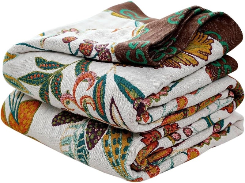 LUTBM Boho Throw Blanket for Bed - 100% Cotton Ultra Soft Rustic Quilt Summer Blanket - Floral Printed Farmhouse Decor Bed Blankets,80"×90" All Season Rustic Throw for Sofa Couch Chair - Image 1