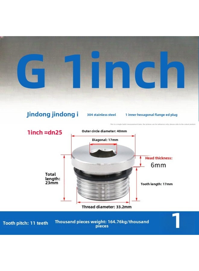 304 Hexagon Socket Plug With ED Ring Stainless Steel Oil Plug Pipe Plug Pipe Plug Oil Pipe Screw Plug 1 Points 2 Points 3 Points 4 Points 6 Points-Specification Model:G 1inch = 1inch =dn25 [1 Piece] - Image 1