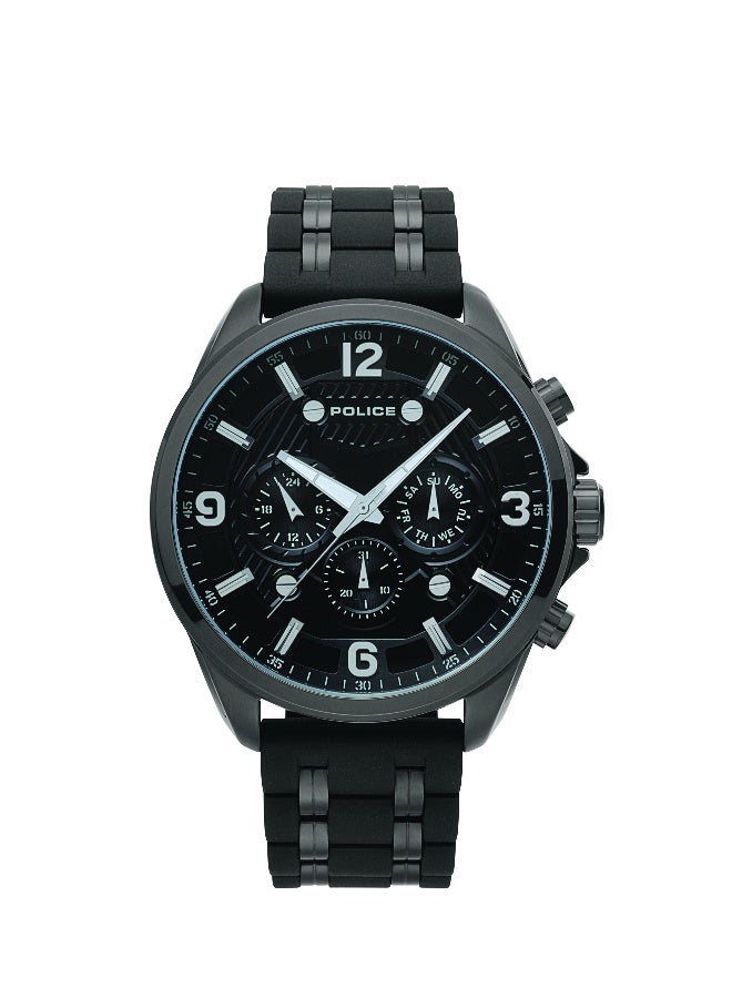 POLICE Men Claymont Black Rubber Strap Multifunction Watch for Men, 50mm - Image 1