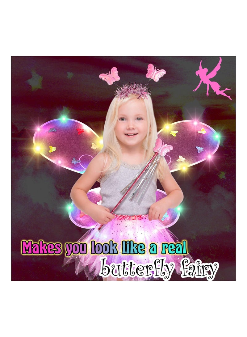Excefore Light Up Fairy Costume Set, 4Pcs Includes LED Tutu Skirt, erfly Fairy Wings erfly Wand, Headband,  Wings erfly Wings Costume, for  Costume Birthday Party Decoration - Image 1