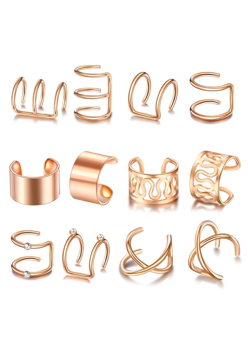Huitich 6-Piece Gold Colour  Ear Cuff Set Stylish & Adjustable Non-Piercing Earrings  - Image 1