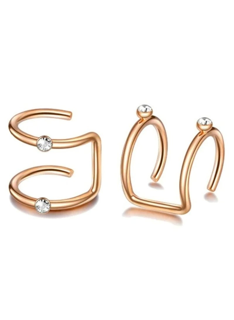 Huitich 6-Piece Gold Colour  Ear Cuff Set Stylish & Adjustable Non-Piercing Earrings  - Image 2