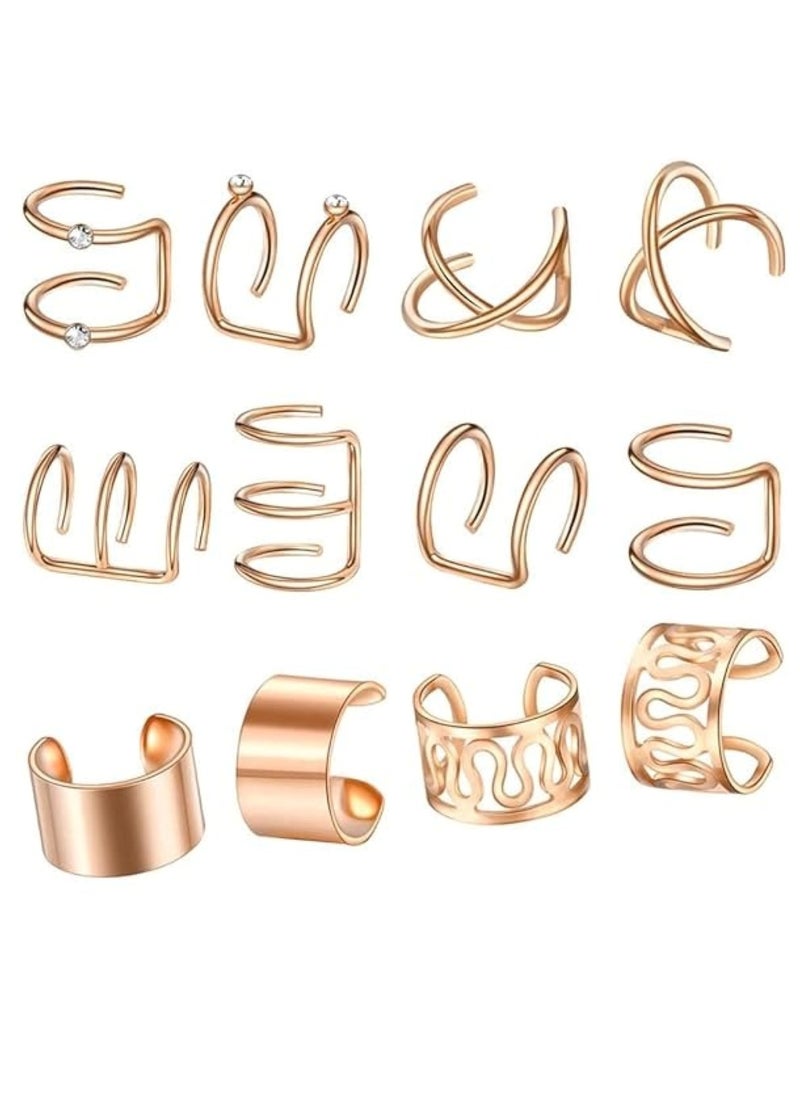 Huitich 6-Piece Gold Colour  Ear Cuff Set Stylish & Adjustable Non-Piercing Earrings  - Image 4