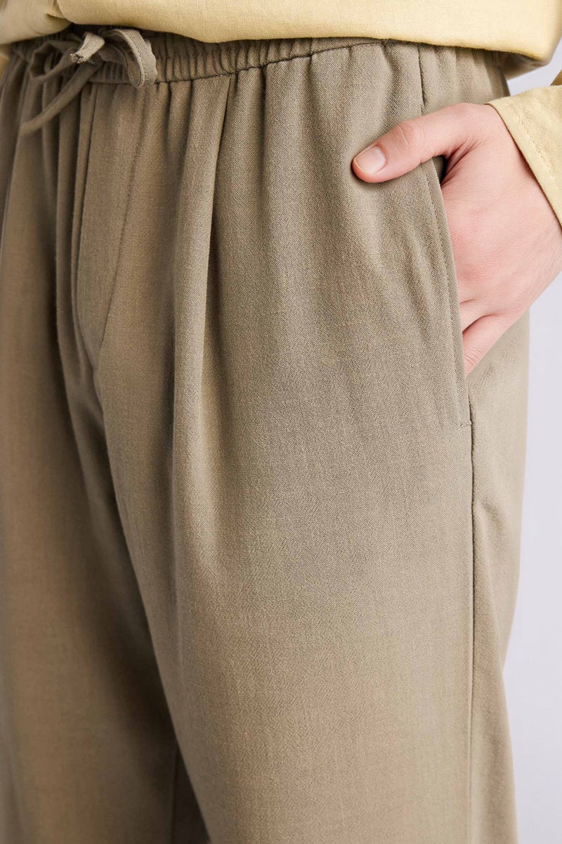 DeFacto Green Man Relax Fit Ankle Length Linen Look Trousers Casual - Image 4