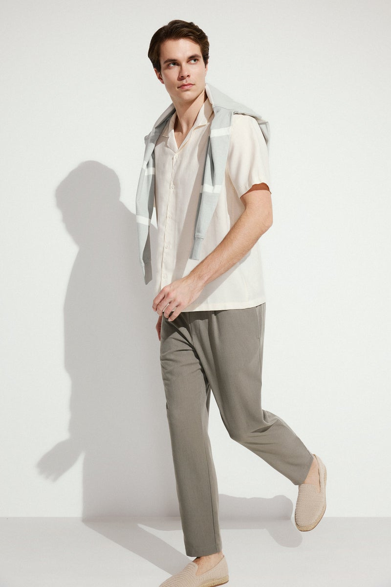 DeFacto Green Man Relax Fit Ankle Length Linen Look Trousers Casual - Image 1