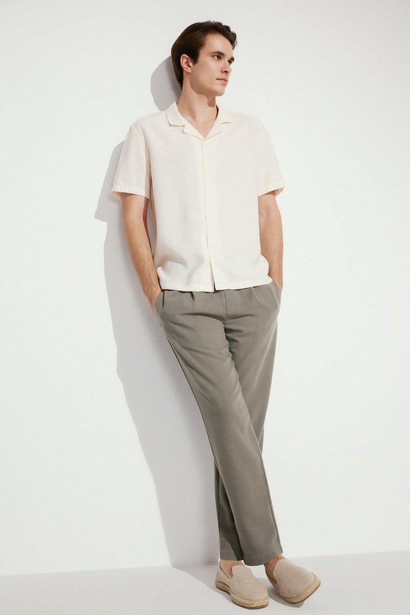 DeFacto Green Man Relax Fit Ankle Length Linen Look Trousers Casual - Image 2