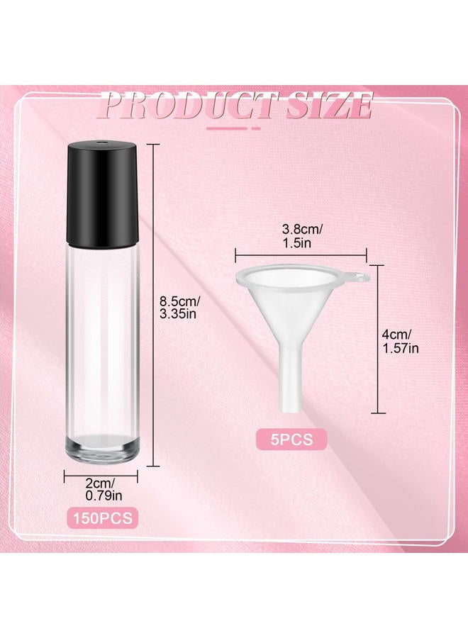 Sumind 150 Pcs Essential Oil Roller Bottles 10 ml Glass Roller Bottles with Stainless Steel Roller Balls Empty Bottles Leak Proof Roll on Bottles with 5 Funnel for Travel Perfume Essential Oil (Clear) - Image 2