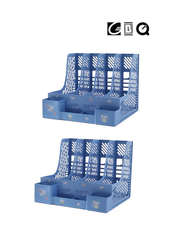 GBQ 2PCS Blue Thickened File Rack Multi-layer Four-Column File Frame Office Supplies - Image 1