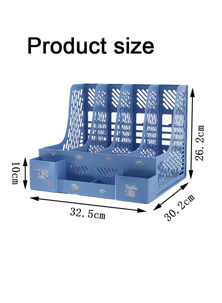 GBQ 2PCS Blue Thickened File Rack Multi-layer Four-Column File Frame Office Supplies - Image 2