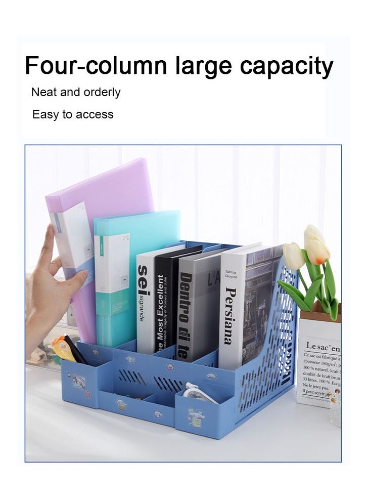 GBQ 2PCS Blue Thickened File Rack Multi-layer Four-Column File Frame Office Supplies - Image 4
