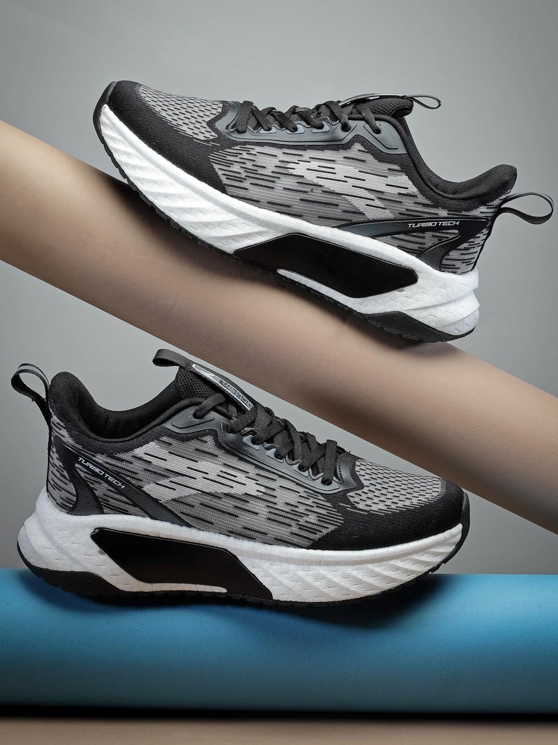 Action | Athleo | TURBO-501 | Men's | Lace-Up | Running | Shoes | Trendy | Lightweight | Comfortable | Durable | Sports | Shoes Black - Image 2