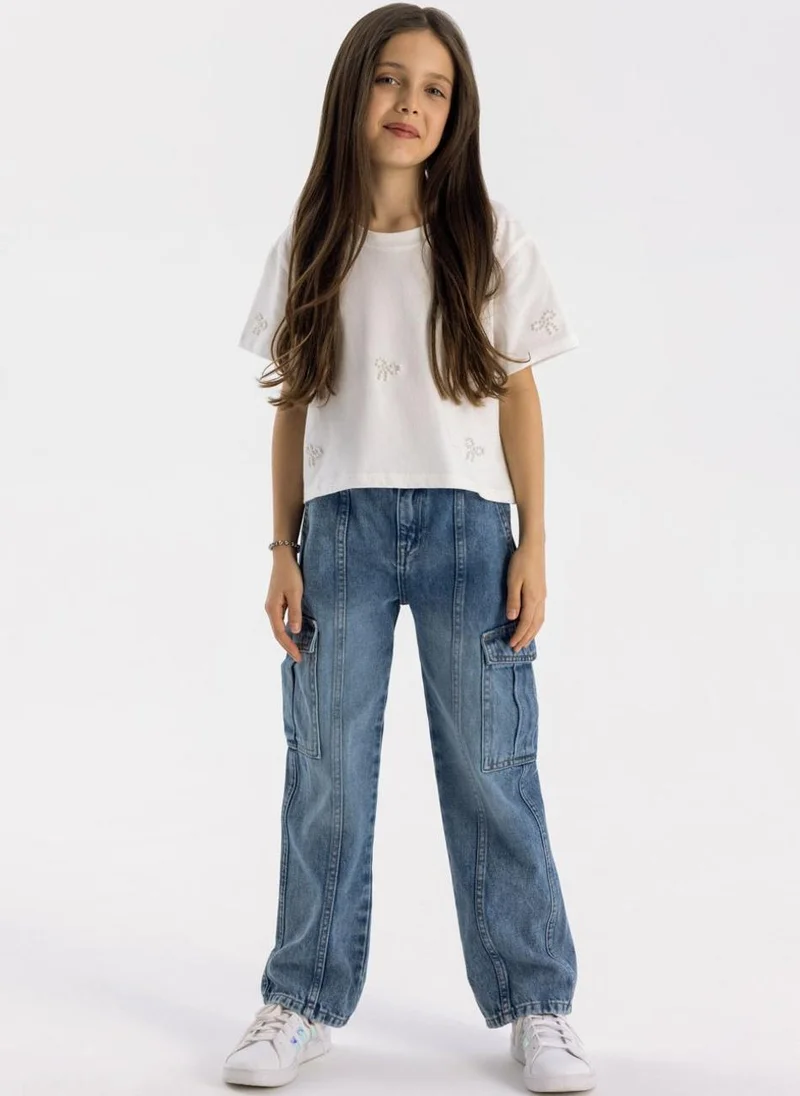 MINOTI Kids Girls Denim Cargo Jeans