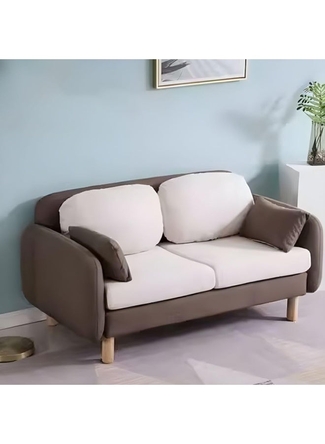 Minimalist Modern Loveseat – 2-Seater Fabric Sofa with Square Arms for Compact Living (Coffee/Beige)