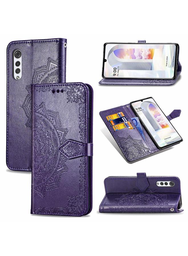 اس-توب جراب لهاتف LG Velvet 2 Pro، جراب جلدي أفقي قابل للطي بنقش ماندالا مع حامل وفتحات للبطاقات ومحفظة وحبل تعليق - Image 1