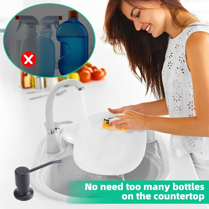 OHiHi Soap Dispenser for Kitchen Sink, Built in Sink Soap Dispenser, Countertop Soap Dispenser Pump with 47" Extension Tube kit, No Need to Fill Little Bottle Again, Black - Image 5