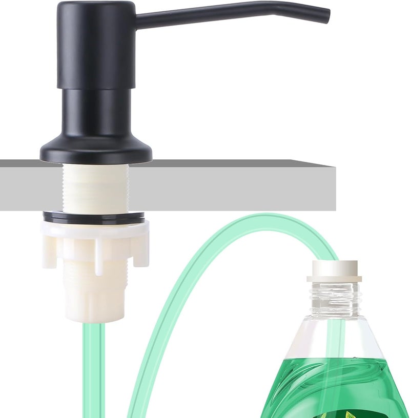 OHiHi Soap Dispenser for Kitchen Sink, Built in Sink Soap Dispenser, Countertop Soap Dispenser Pump with 47" Extension Tube kit, No Need to Fill Little Bottle Again, Black - Image 1