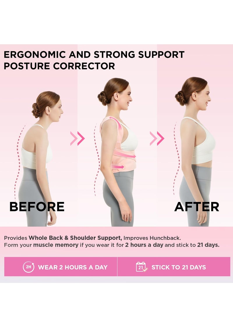 Generic Back Brace and Adjustable Posture Corrector And Trainer for Women and Men , Back Straightener , Scoliosis and Hunchback Correction , Back Pain , Spine Support , Pink  - Image 2