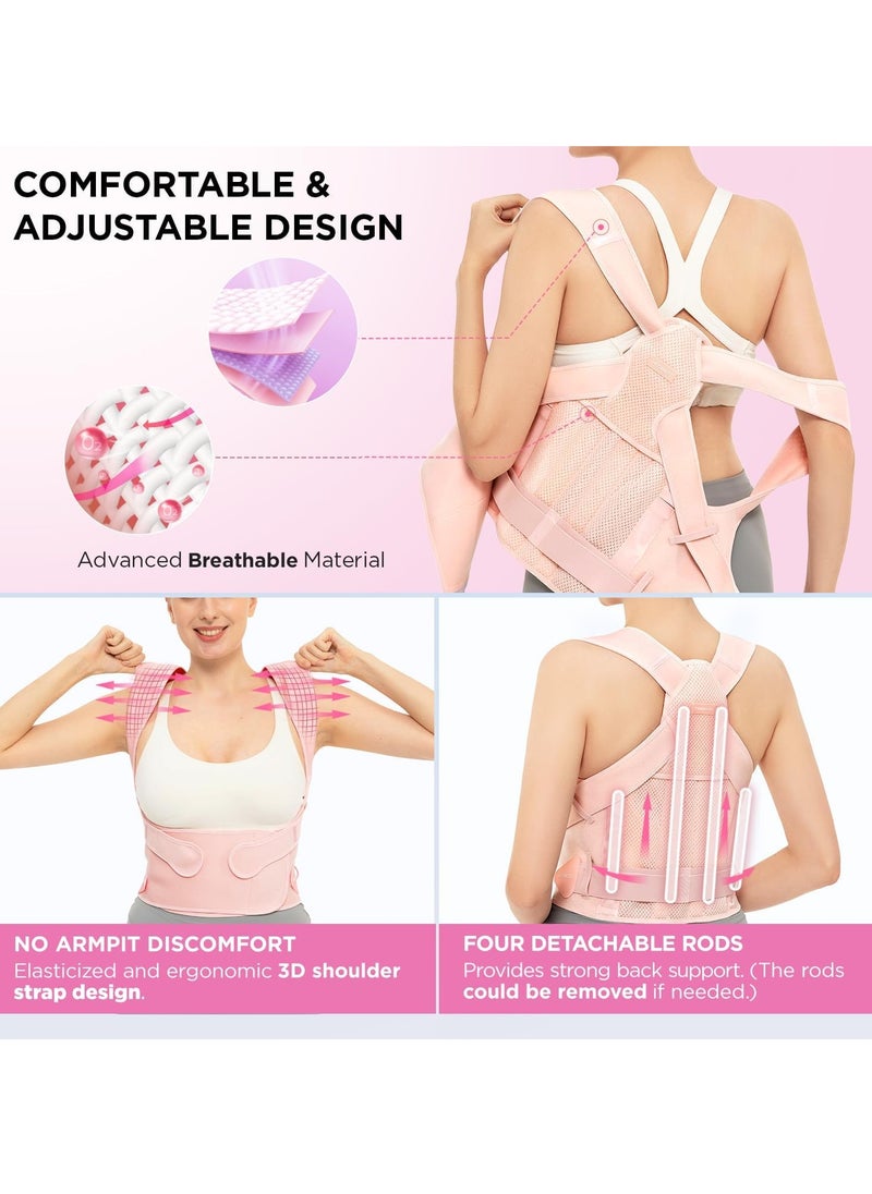 Generic Back Brace and Adjustable Posture Corrector And Trainer for Women and Men , Back Straightener , Scoliosis and Hunchback Correction , Back Pain , Spine Support , Pink  - Image 3