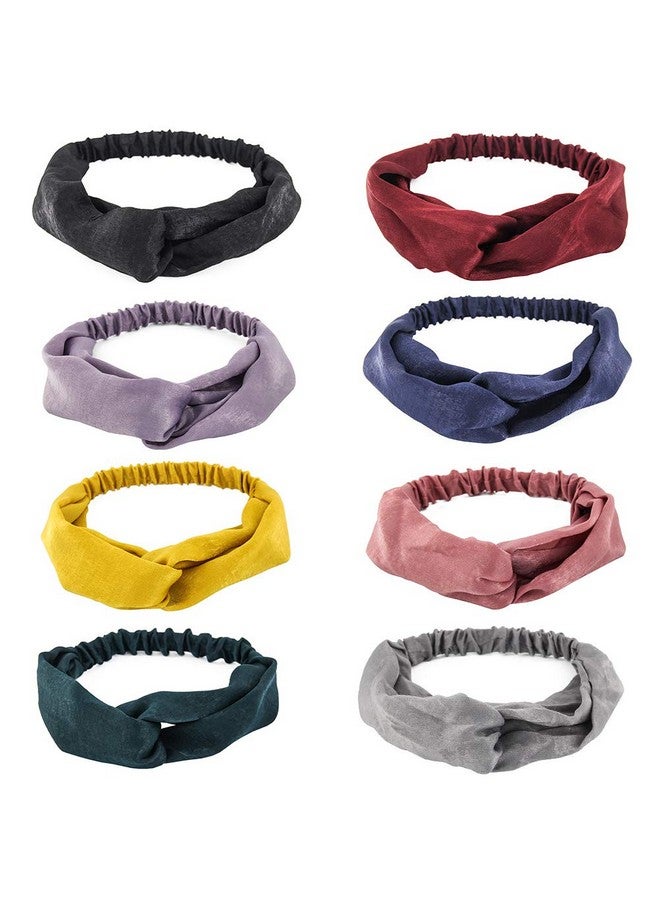 Yeshan Women'S Criss Cross Silk Satin Headbands Elastic Twisted Head Wrap Knotted Hair Bandpack Of 8 - Image 1