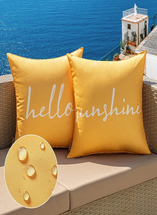 MIULEE Outdoor Waterproof Throw Pillow Covers Set of 2 Spring Hello Sunshine Decorative Outdoor Square Pillowcases for Chair Patio Garden Couch Tent Balcony Sofa Summer Yellow 18x18 Inch - Image 1