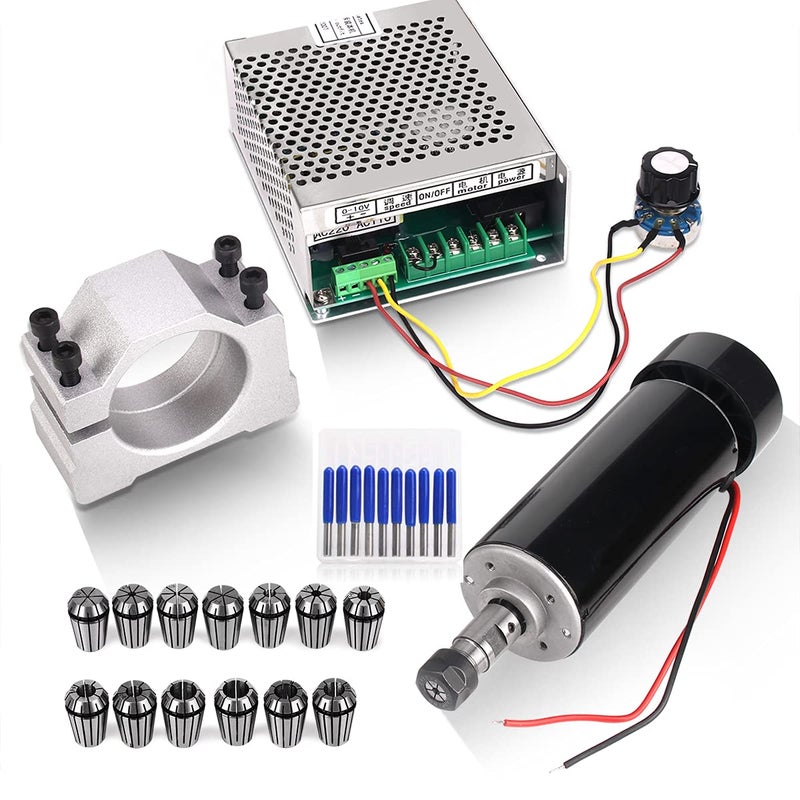 CNC Spindle MYSWEETY 500W Air Cooled 05kw Milling Motor and Spindle Speed Power Converter and 52mm Clamp and 13pcs ER11 Collet for DIY Engraving