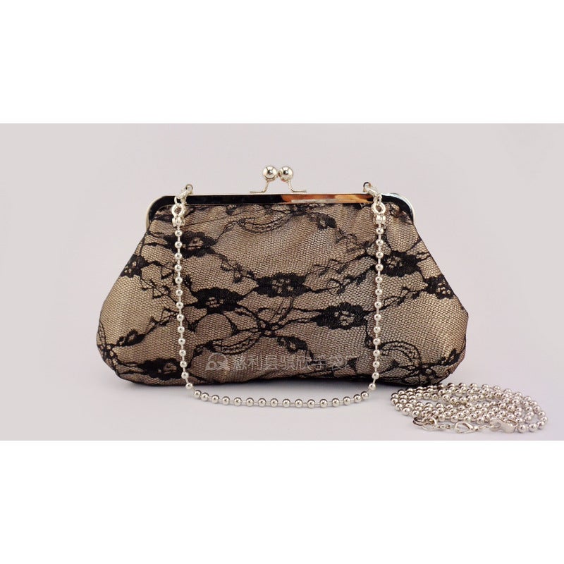 [] Satin Satin Lace Bead Chain Mouth Gold Evening Bag Cheongsam Bag Qx20077 - Image 1